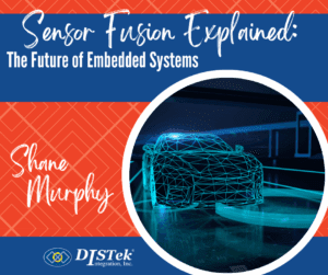 Cover photo for the blog contains title and author name with a picture of a car that looks digitized with various connectors and sensors to represent sensor fusion